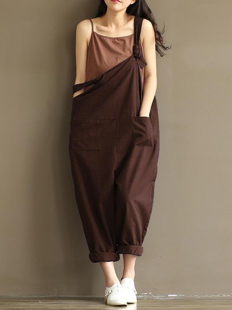 all in one place בגדי נשים S-5XL Casual Women Loose  Strap Pocket Jumpsuit Trousers