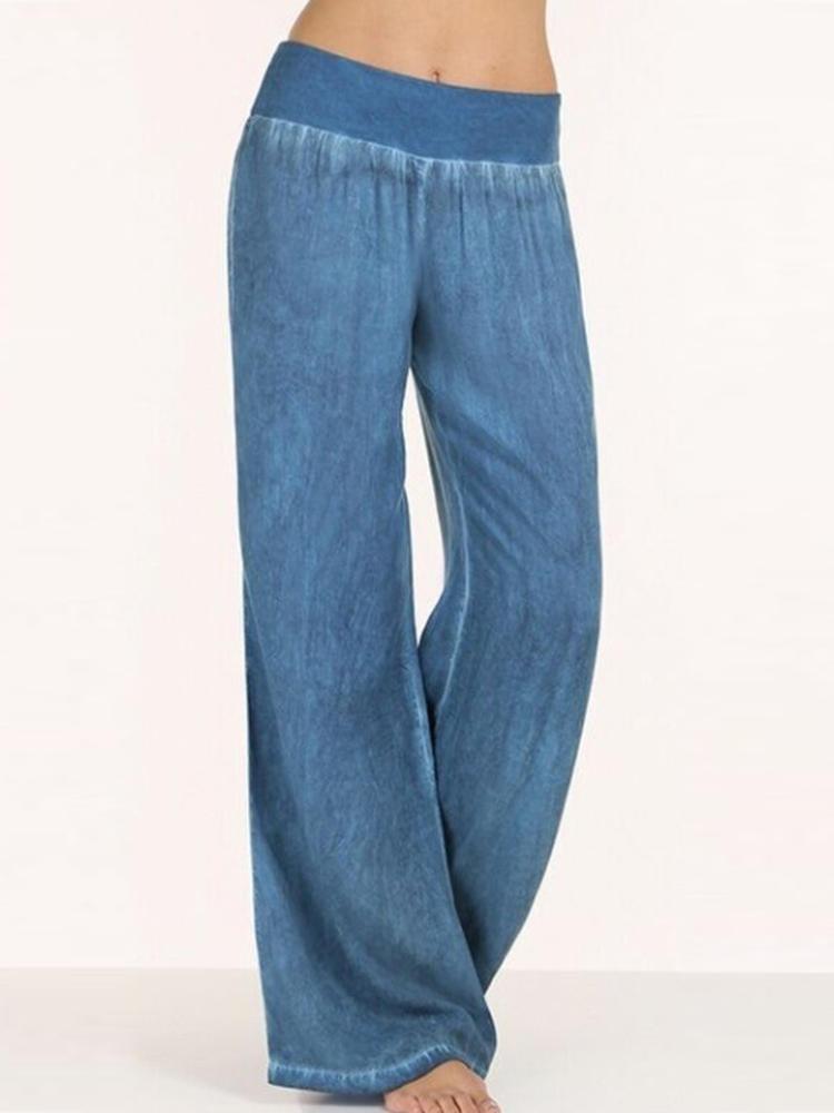 all in one place בגדי נשים S-5XL Women Casual Elastic Waist Wide Leg Pants Flare Trousers